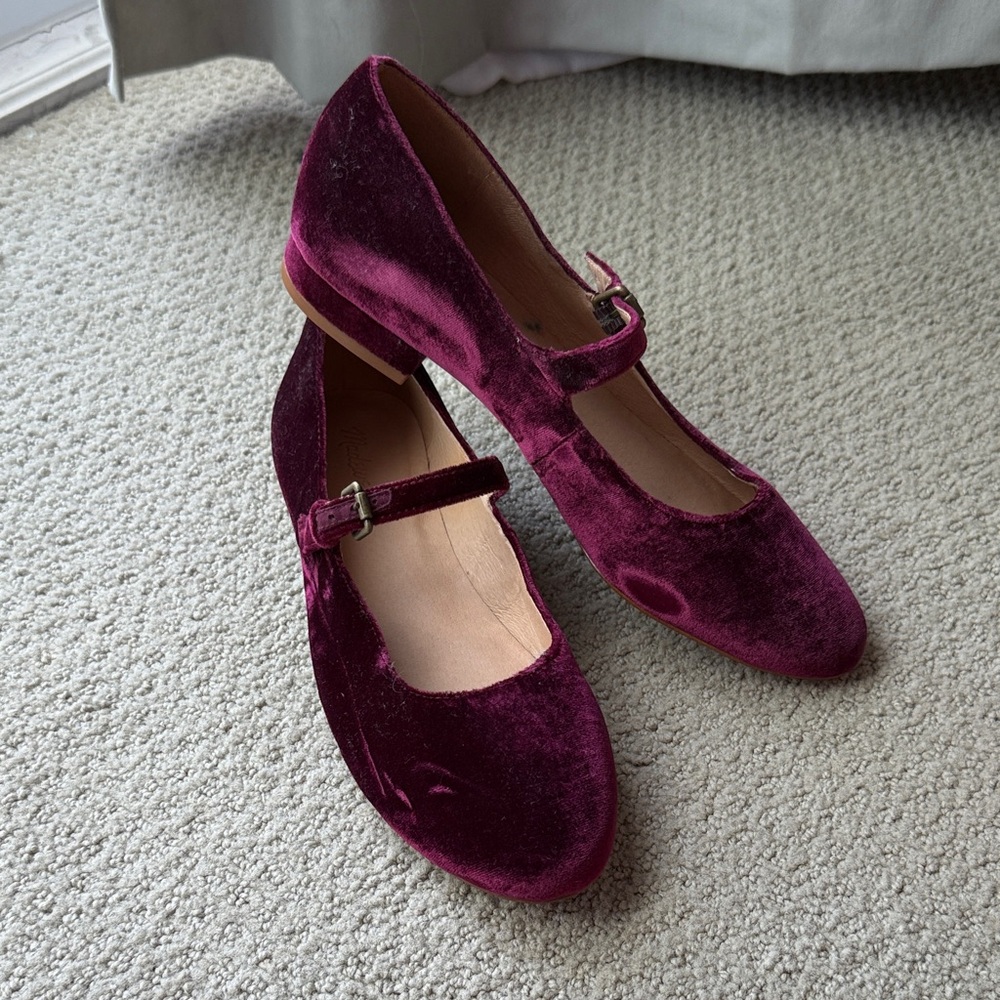 Madewell Velvet Mary Jane Flats – Burgundy, Size 9.5